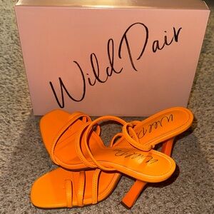 Wild Pair Bright Orange Strappy Block Heels for Women